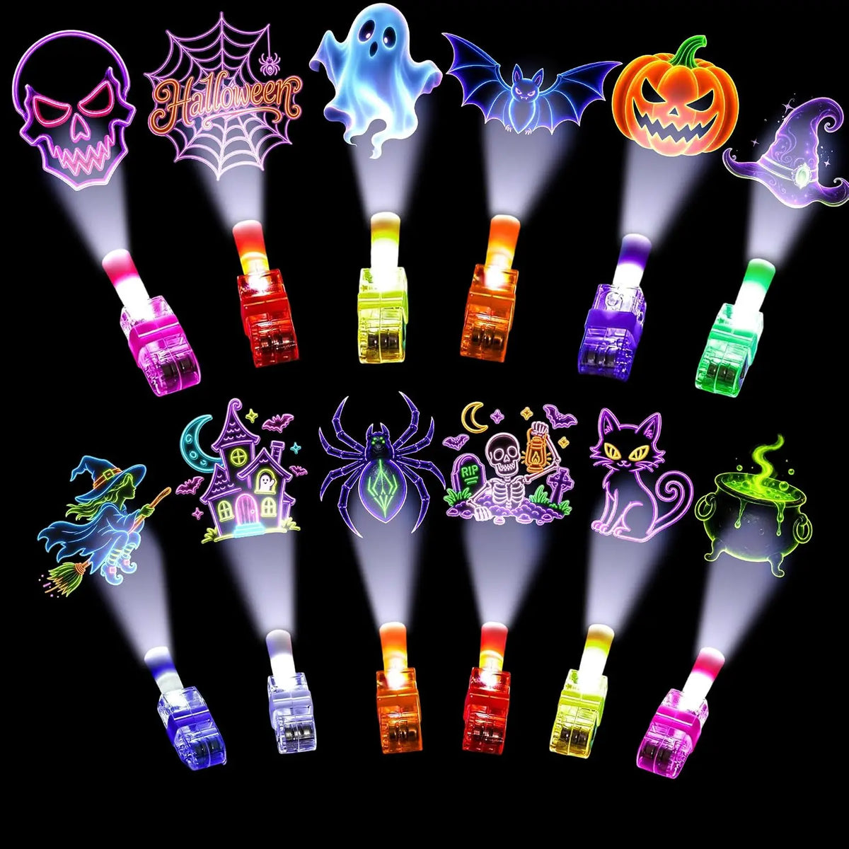 36PCS Halloween LED Light Up Finger Lights Projection Glow Finger Rings for Birthday Party Goodie Bag Stuffers Halloween Decor